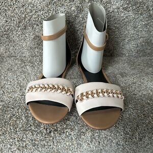 Coach Ankle Strap Flat Sandals with Gold Trim